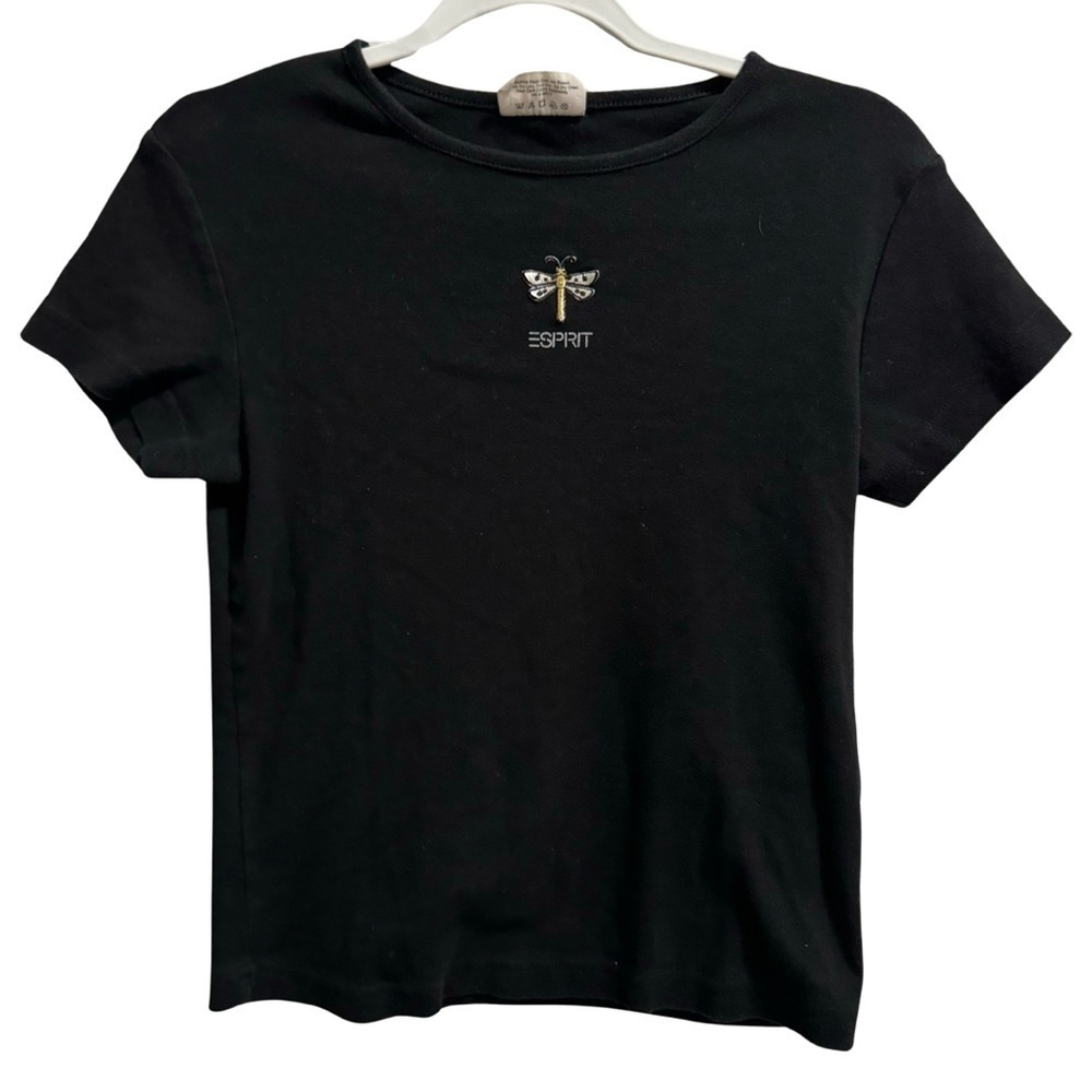 Vintage Esprit Dragonfly Patch Black T-shirt Size Medium